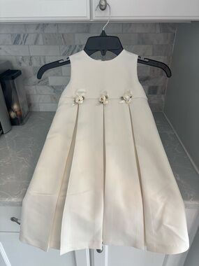 Us Angels Cream Floral Appliqué Pleated A-Line Dress